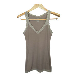 Old Navy Womens Y2K Fairy Lace Trim Ribbed Tank Top Size Small Taupe Preppy
